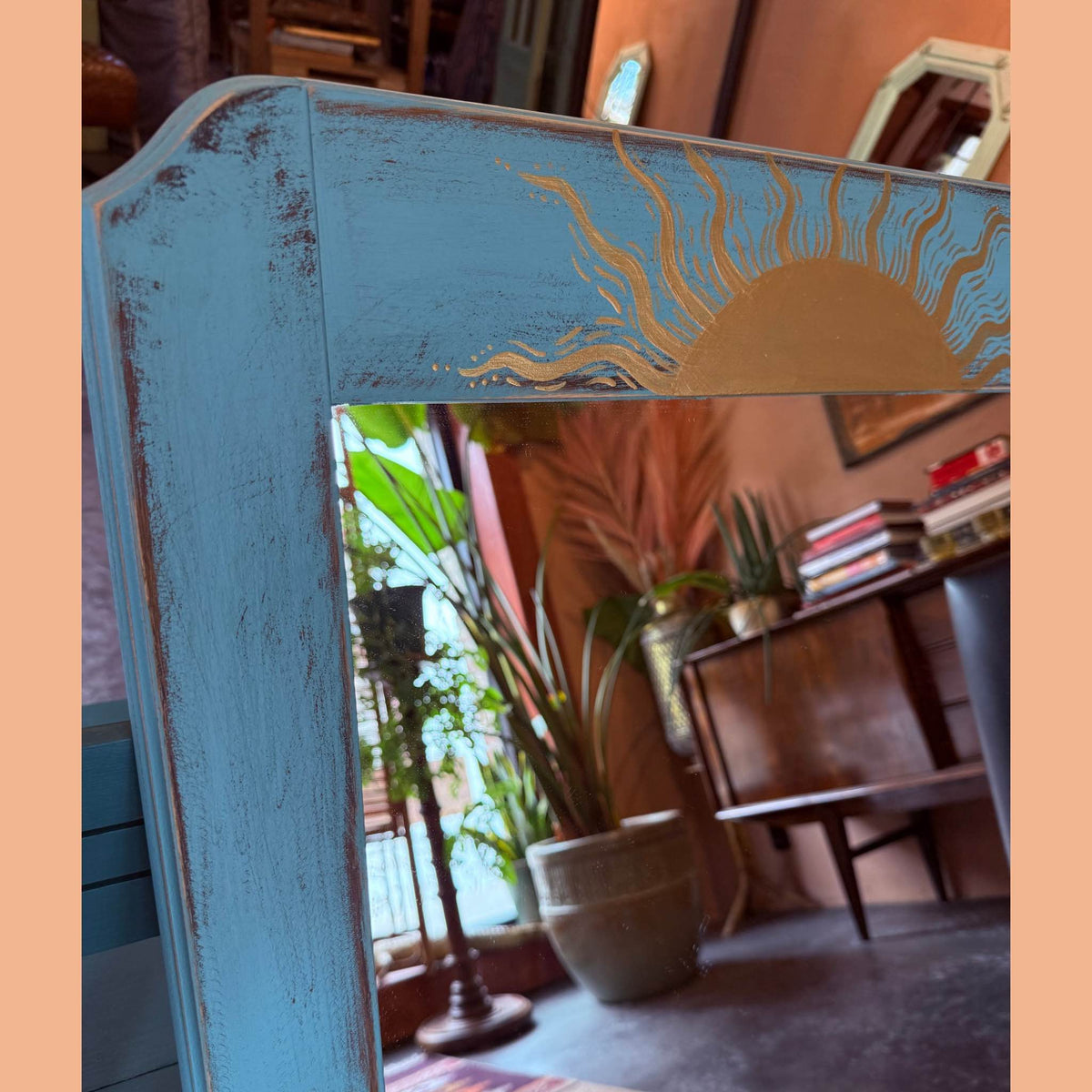 Turquoise & gold sun mirror