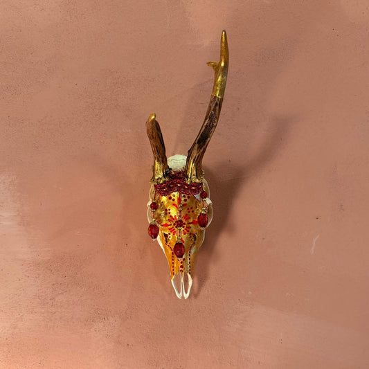 Deer skull gold & red pearls
