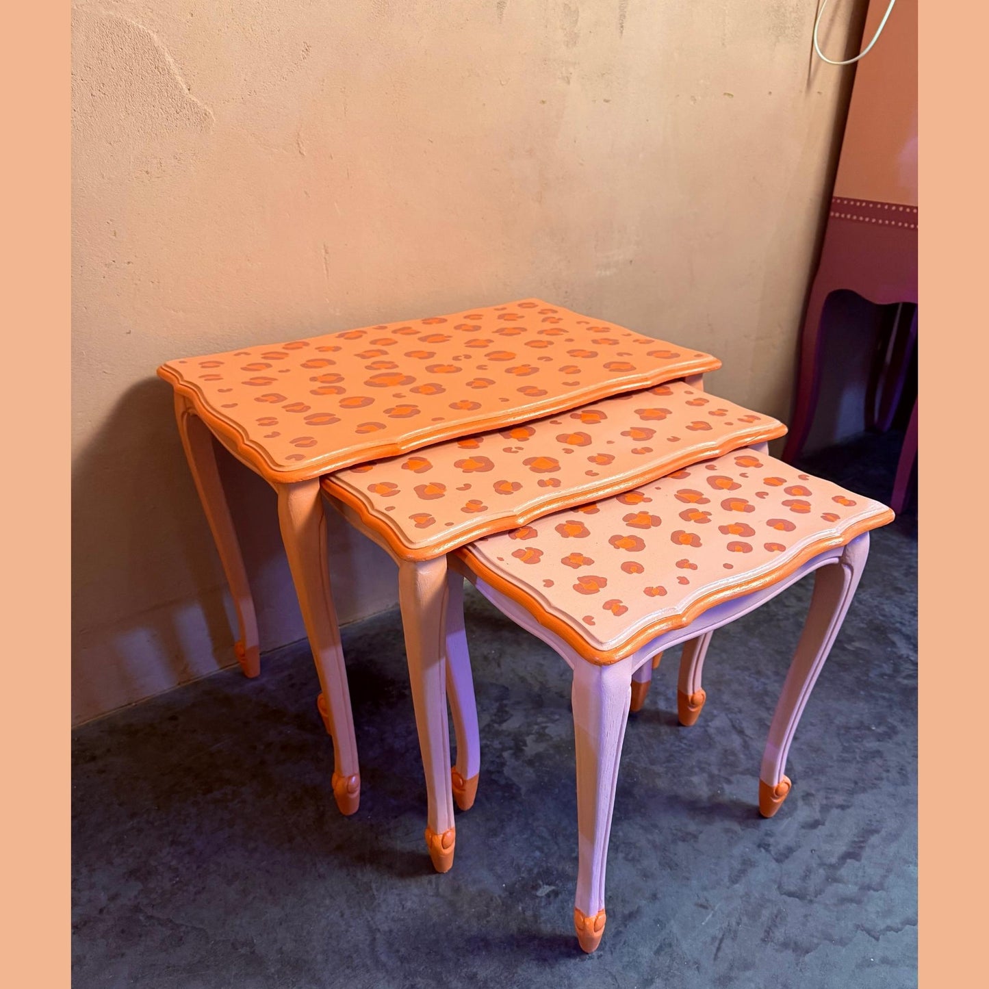 3 leopard pink tables