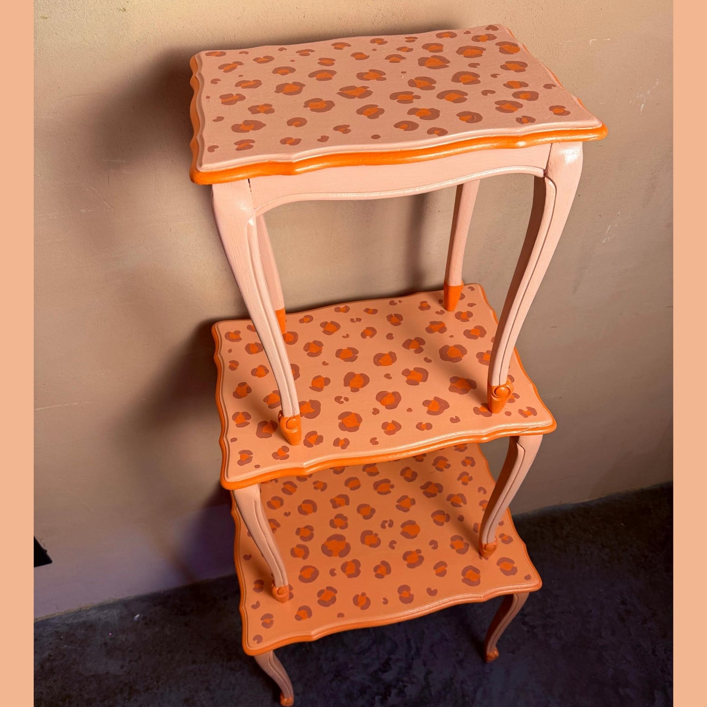 3 leopard pink tables