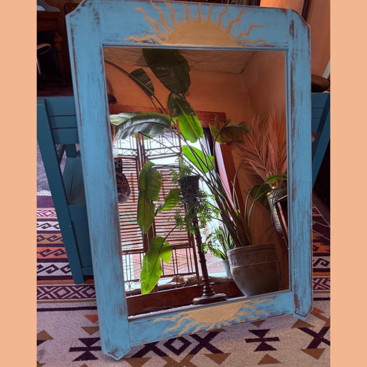 Turquoise & gold sun mirror